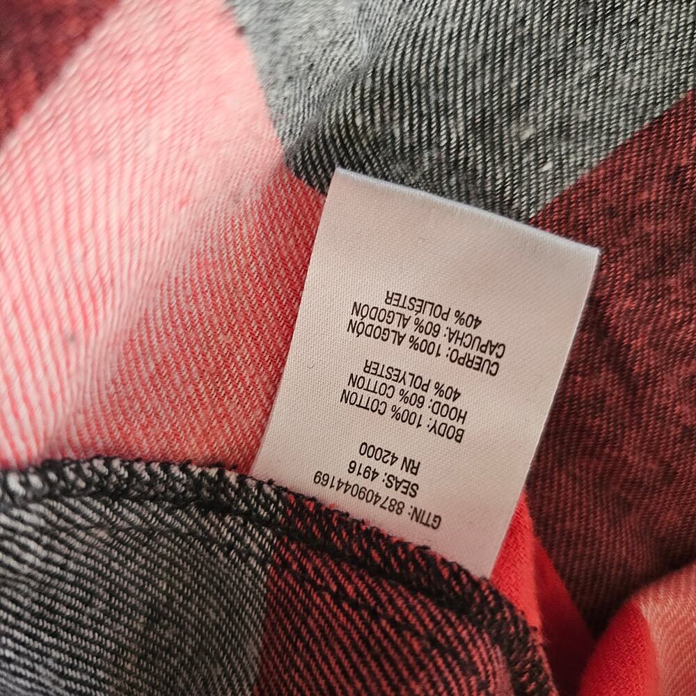 Adam Levine Women's Flannel Button Up Hoodie Top, Red Black White, Size L - Picture 8 of 11